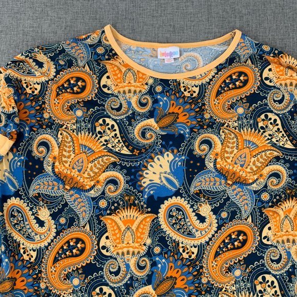Lularoe Irma Paisley High & Low Tunic Top XS Short Sleeve Blue Orange Peach - Picture 8 of 10